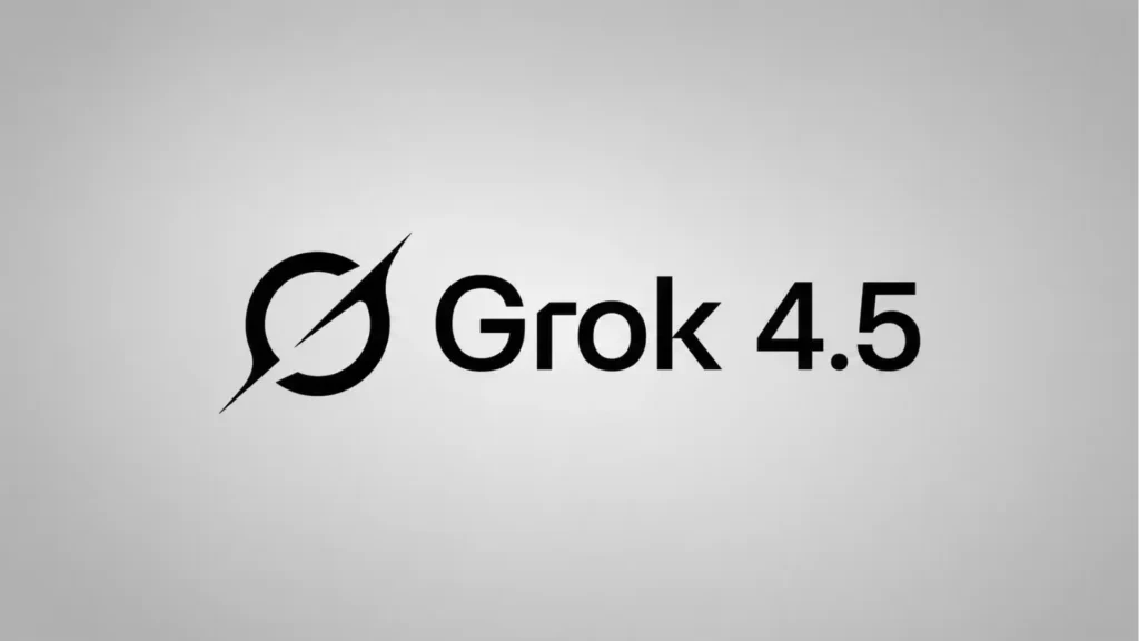 Logo officiel de Grok 4.5, le nouveau modèle d'IA de xAI, sur fond clair dégradé.